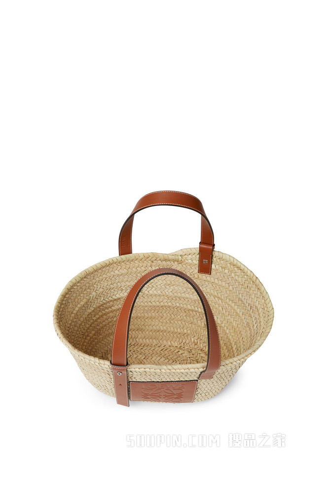 棕榈叶和牛皮革 Basket 手袋