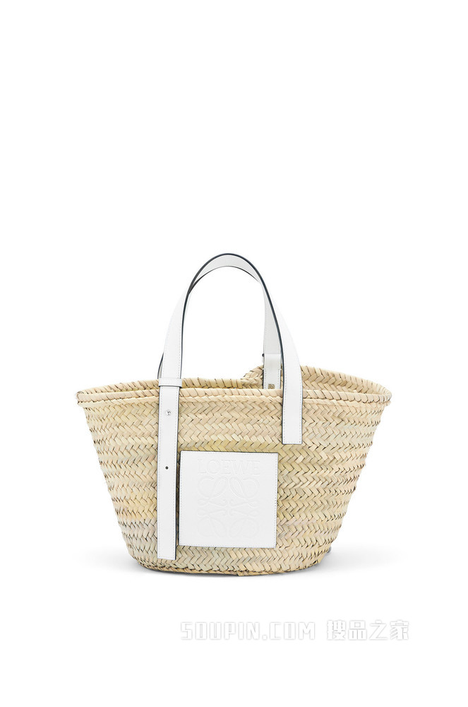 棕榈叶和牛皮革 Basket 手袋