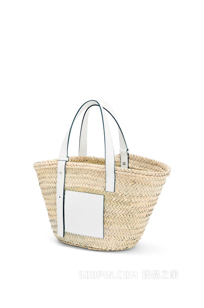 棕榈叶和牛皮革 Basket 手袋