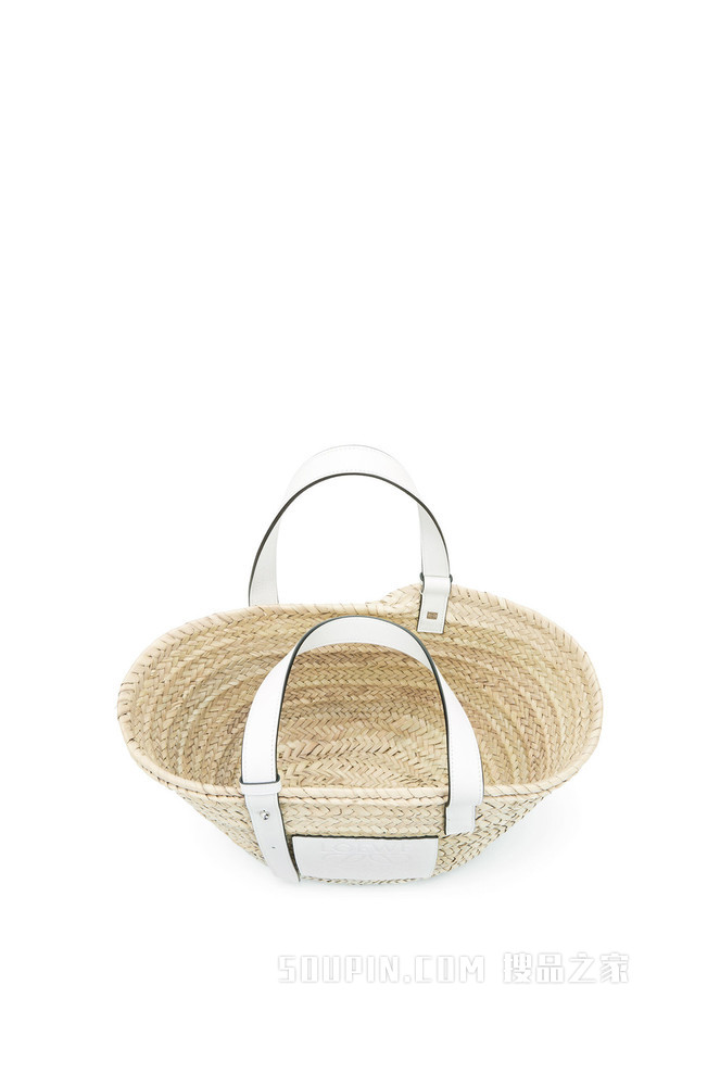 棕榈叶和牛皮革 Basket 手袋