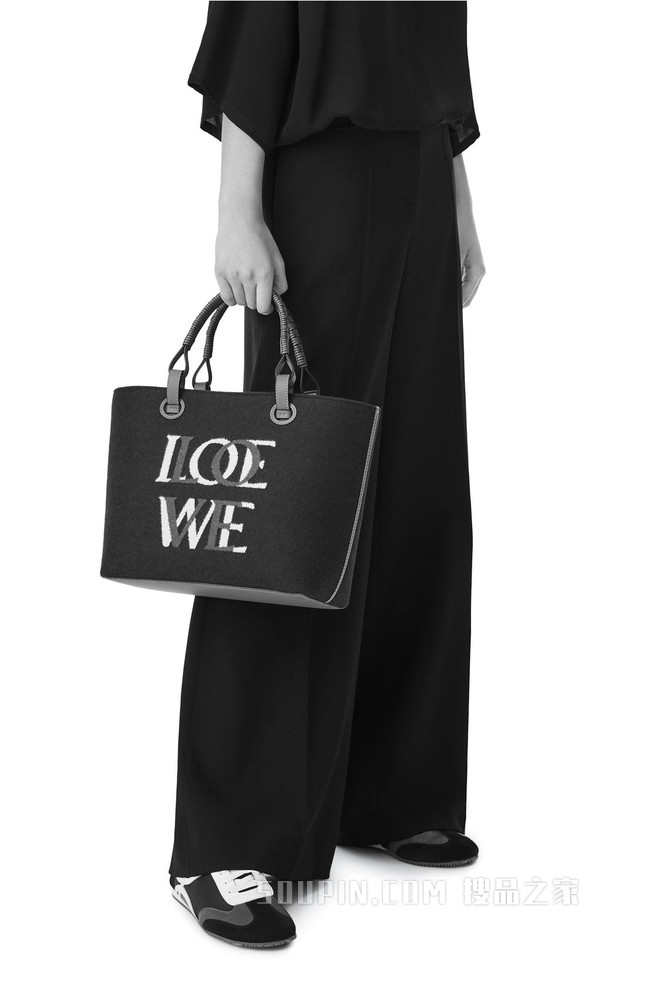 小号羊毛和牛皮革 Anagram Tote 爱心手袋