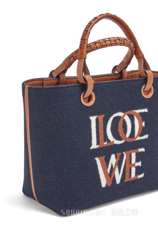 小号羊毛和牛皮革 Anagram Tote 爱心手袋