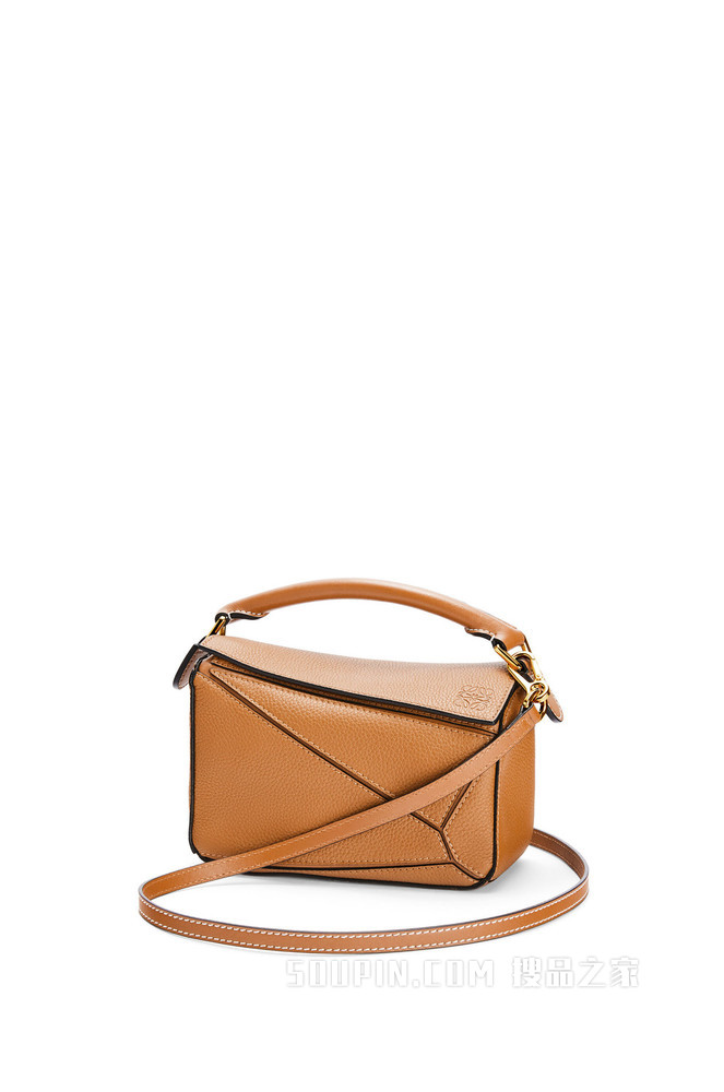 柔软粒面牛皮革迷你 Puzzle 手袋