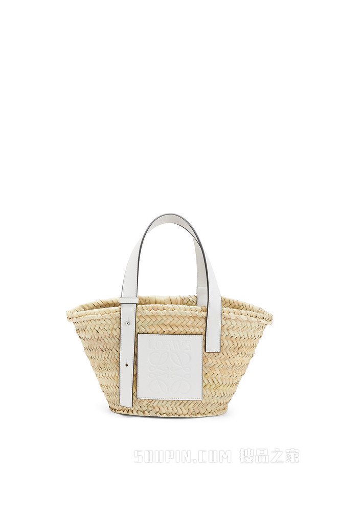 小号棕榈叶和牛皮革 Basket 手袋