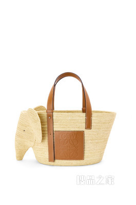 酒椰纤维和牛皮革小象 Basket 手袋