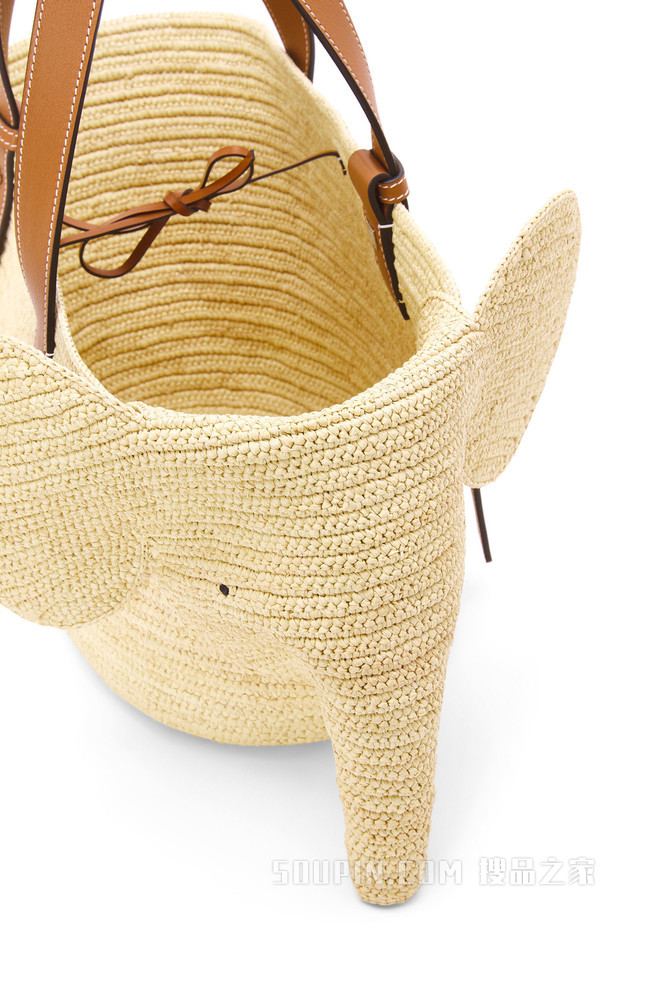 酒椰纤维和牛皮革小象 Basket 手袋