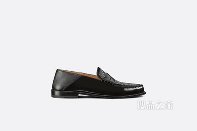乐福鞋 黑色光滑牛皮革米色和黑色 Oblique 印花