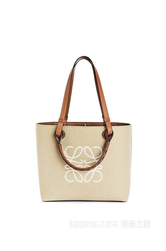 小号提花布和牛皮革 Anagram Tote 手袋