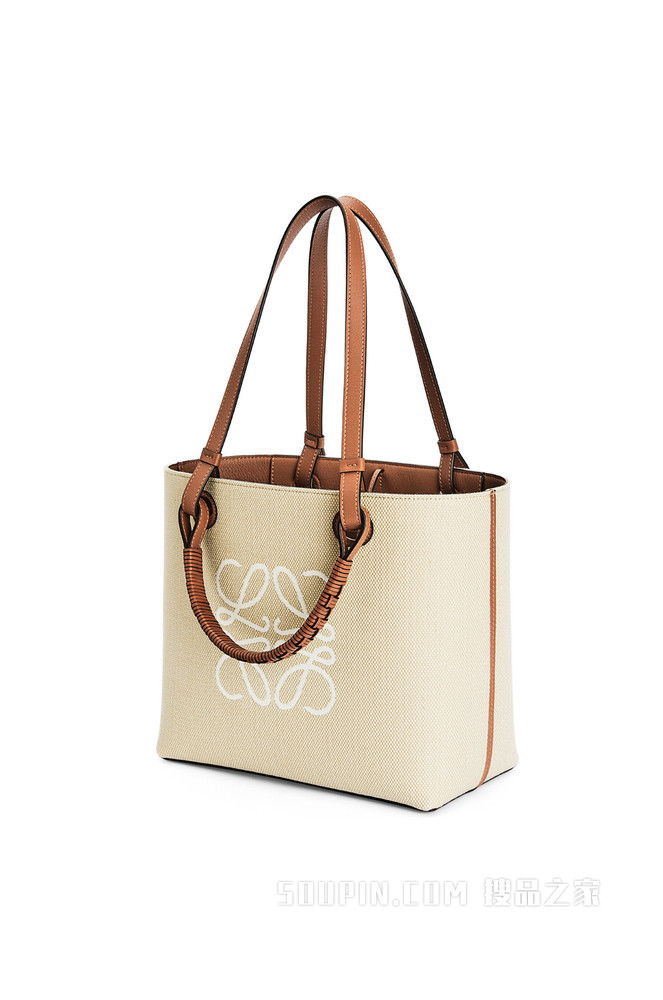 小号提花布和牛皮革 Anagram Tote 手袋