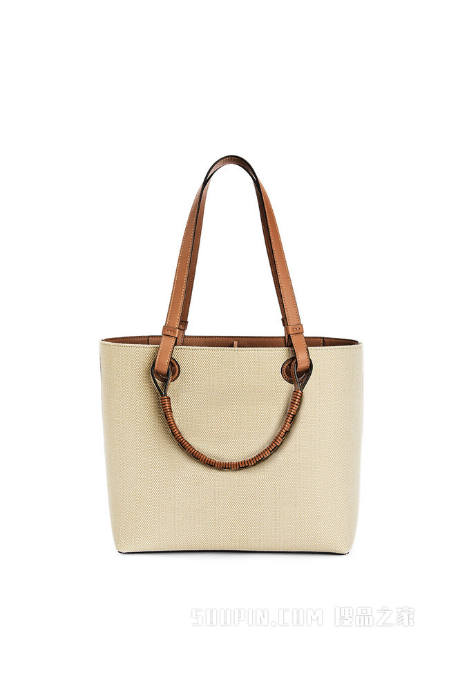 小号提花布和牛皮革 Anagram Tote 手袋