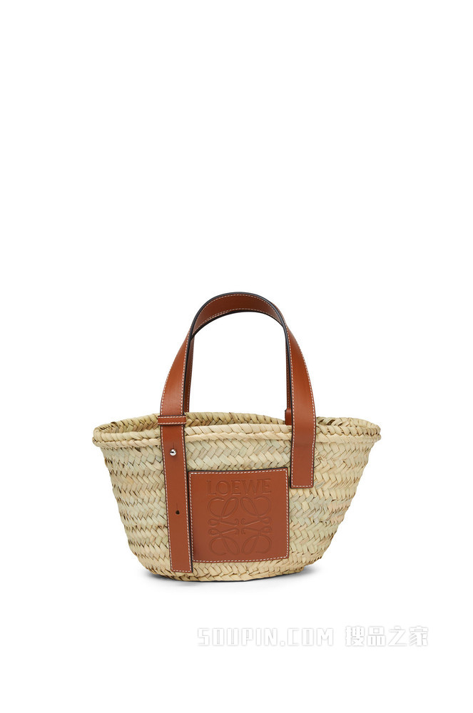 小号棕榈叶和牛皮革 Basket 手袋