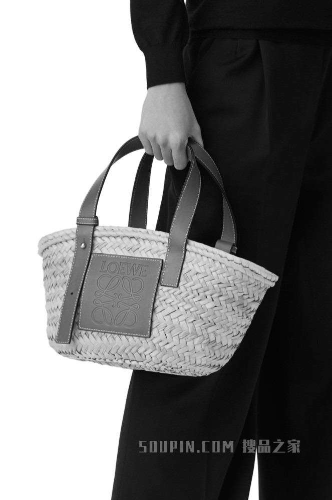 小号棕榈叶和牛皮革 Basket 手袋