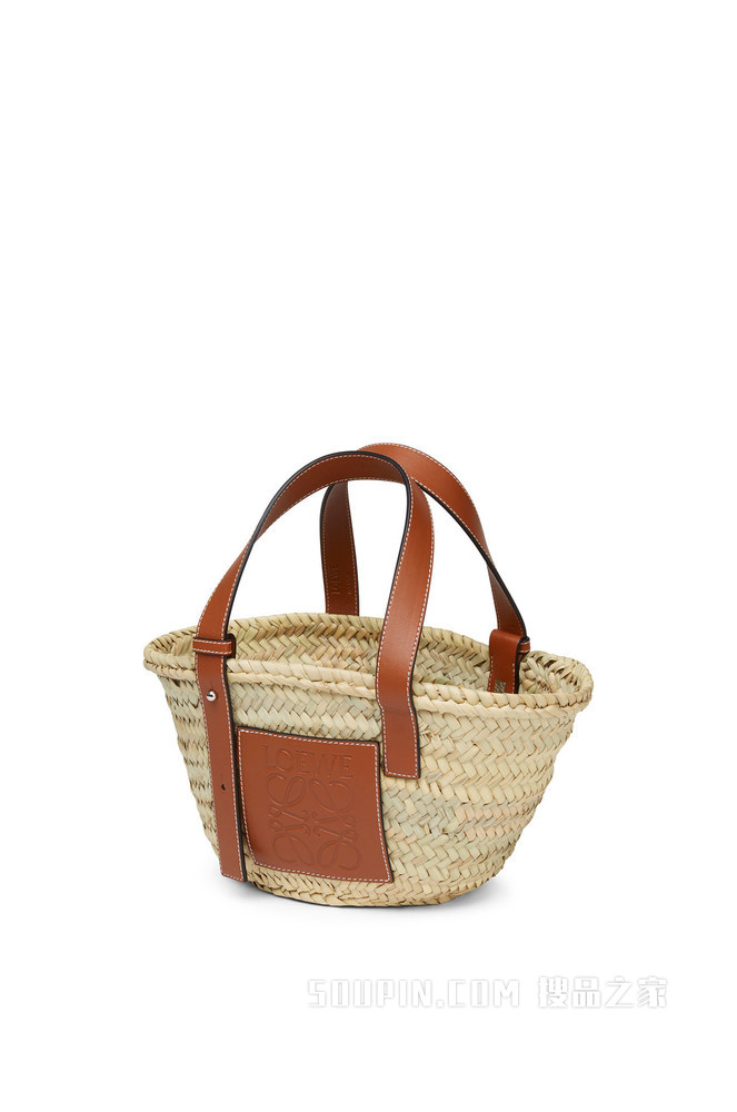 小号棕榈叶和牛皮革 Basket 手袋