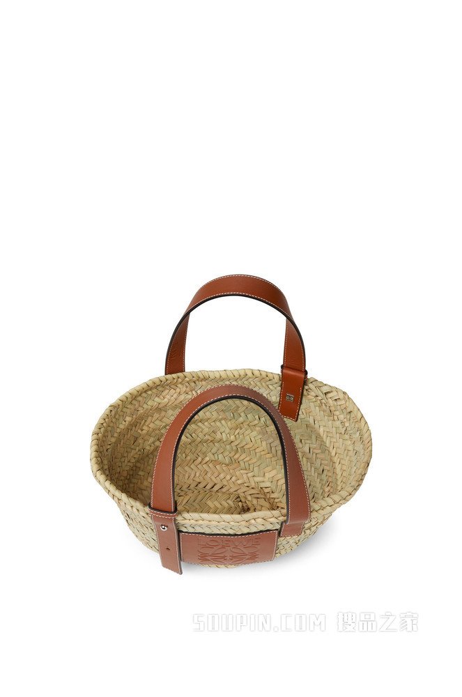 小号棕榈叶和牛皮革 Basket 手袋