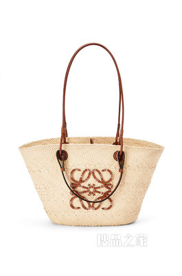 伊拉卡棕榈纤维和牛皮革 Anagram Basket 手袋