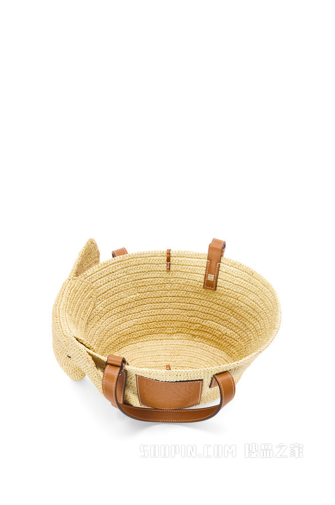 小号酒椰纤维和牛皮革小象 Basket 手袋