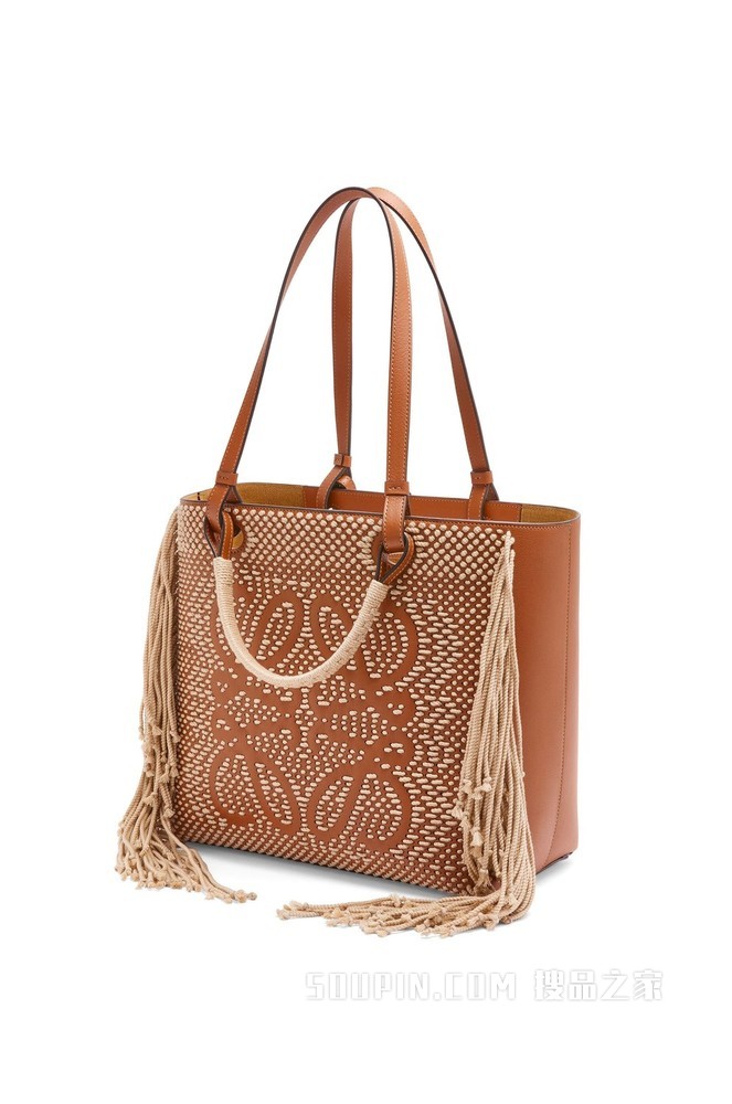 绳子和经典牛皮革 Anagram Tote 手袋