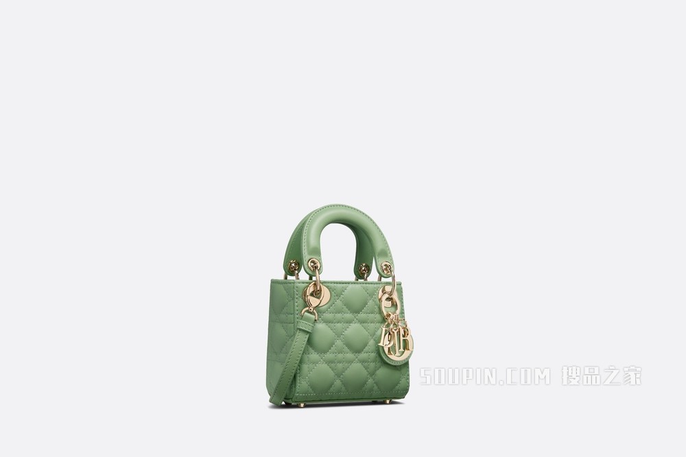 超迷你 Lady Dior 手袋 深薄荷绿色羊皮革藤格纹