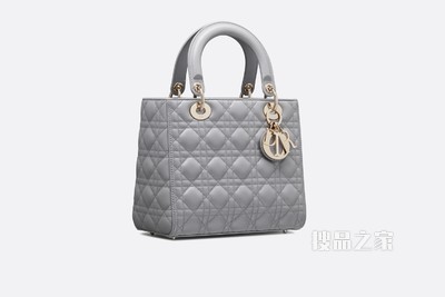 中号 Lady Dior 手袋 灰乳白色珍珠光泽羊皮革藤格纹