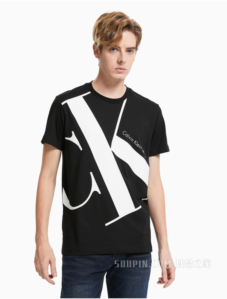 Calvin Klein 男装全棉潮流大LOGO印花时尚圆领短袖T恤 J318471