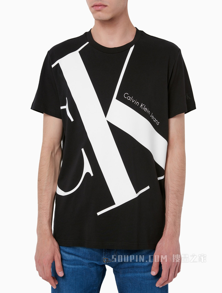 Calvin Klein 男装全棉潮流大LOGO印花时尚圆领短袖T恤 J318471