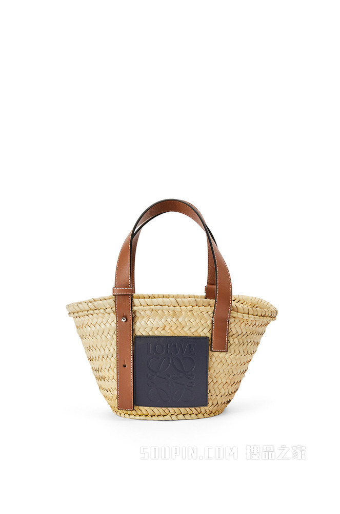 小号棕榈叶和牛皮革 Basket 手袋