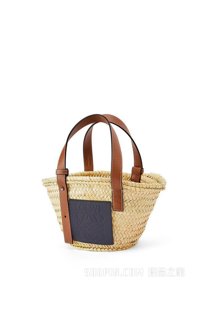 小号棕榈叶和牛皮革 Basket 手袋
