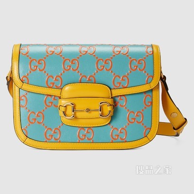 Gucci 马衔扣1955系列小号手袋 橙色和蓝色皮革