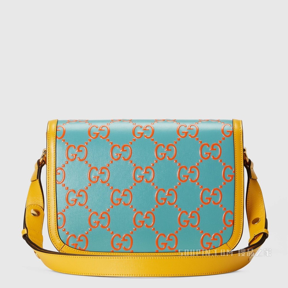 Gucci 马衔扣1955系列小号手袋 橙色和蓝色皮革