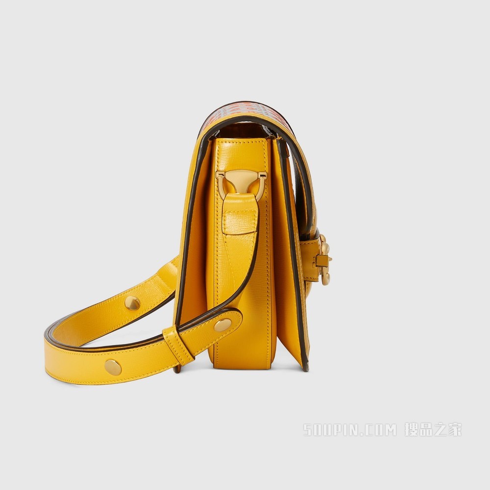 Gucci 马衔扣1955系列小号手袋 橙色和蓝色皮革