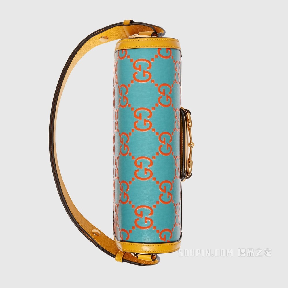 Gucci 马衔扣1955系列小号手袋 橙色和蓝色皮革