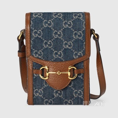 Gucci 马衔扣1955系列迷你手袋 蓝色和象牙白色GG丹宁提花面料