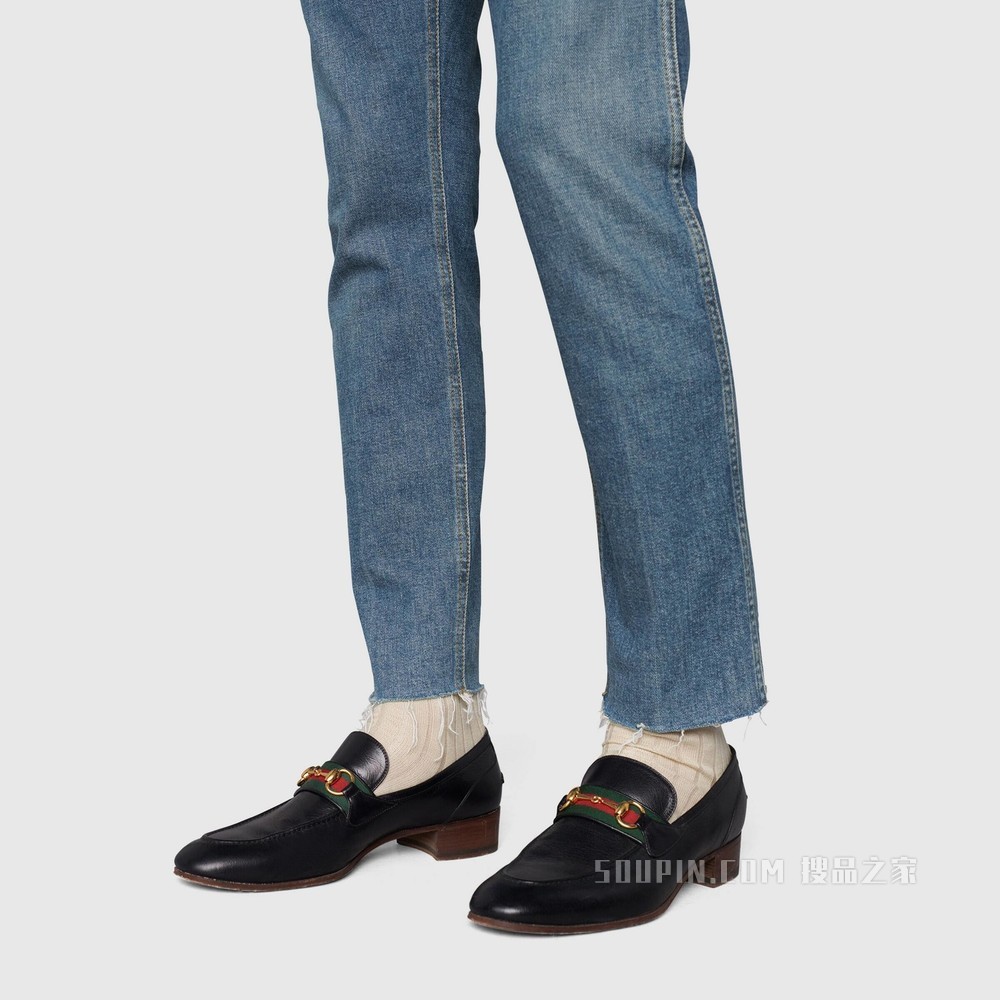 毛边裤脚弹力牛仔裤 蓝色