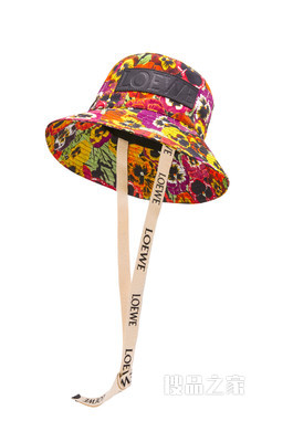 帆布和牛皮革三色堇渔夫帽