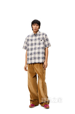 棉质拼布短袖衬衫