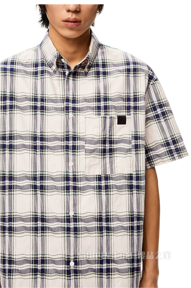 棉质拼布短袖衬衫