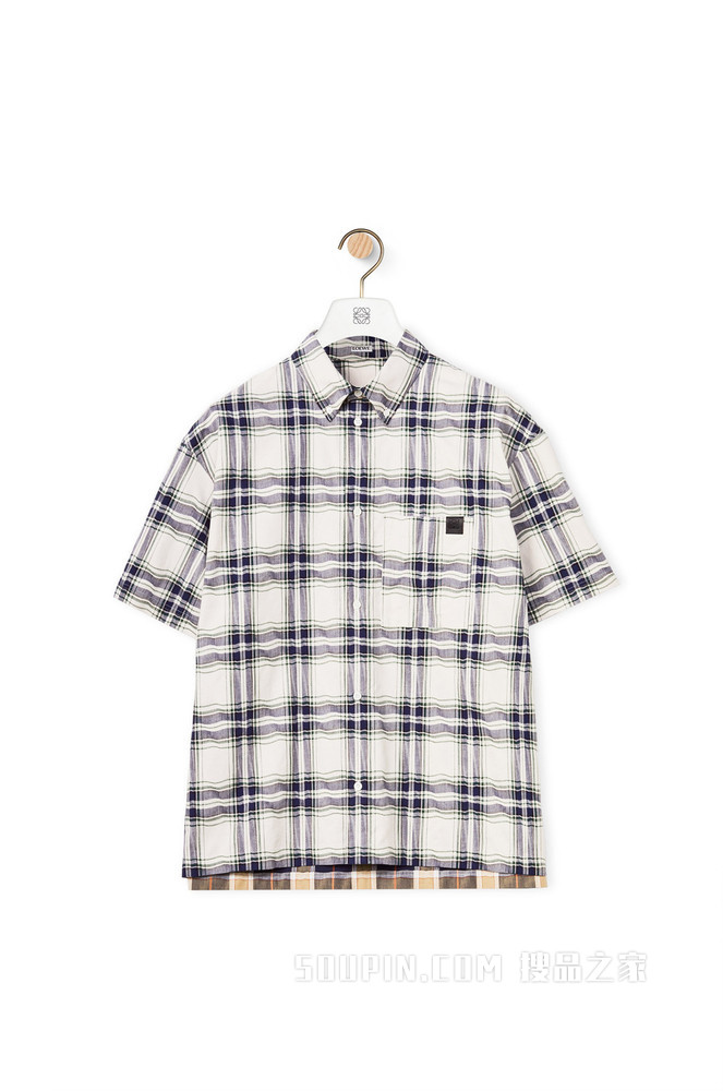 棉质拼布短袖衬衫