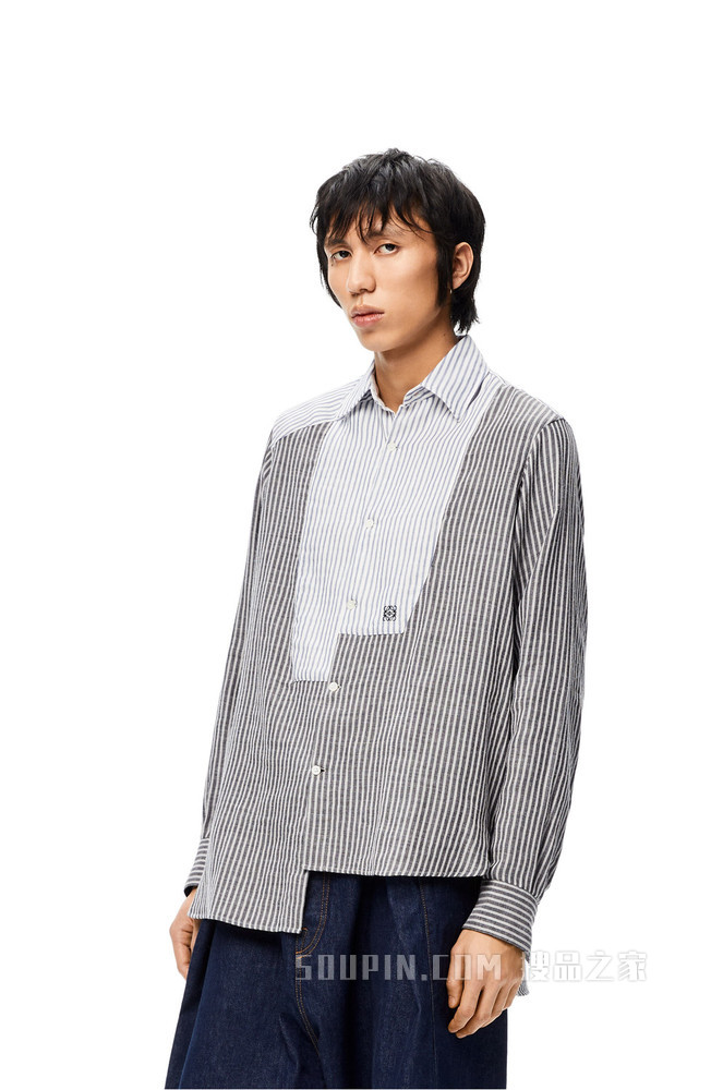 棉质不对称条纹衬衫