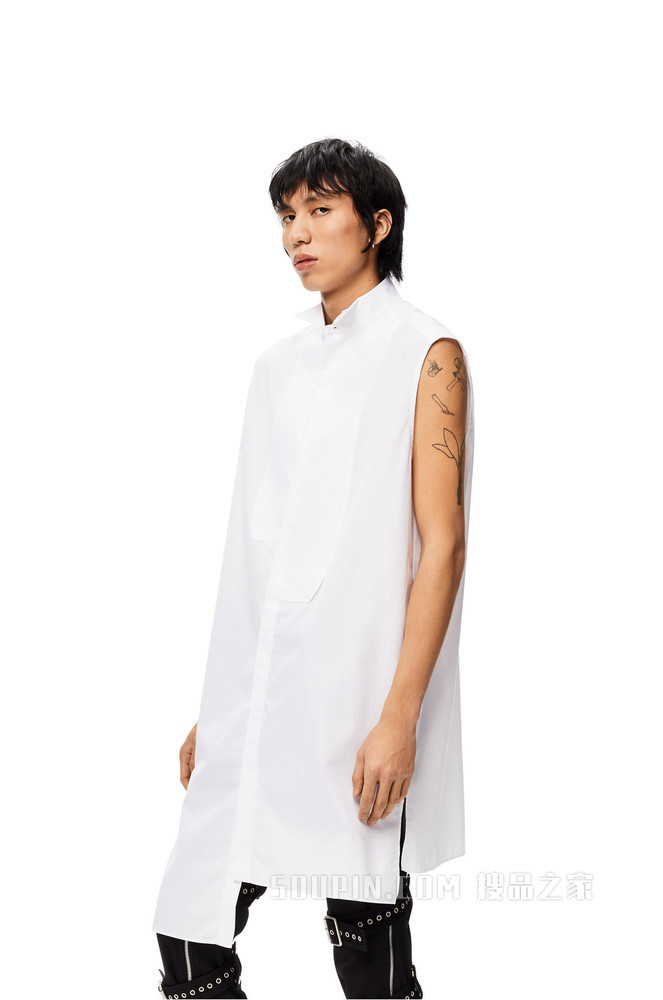 长款棉质无袖衬衫