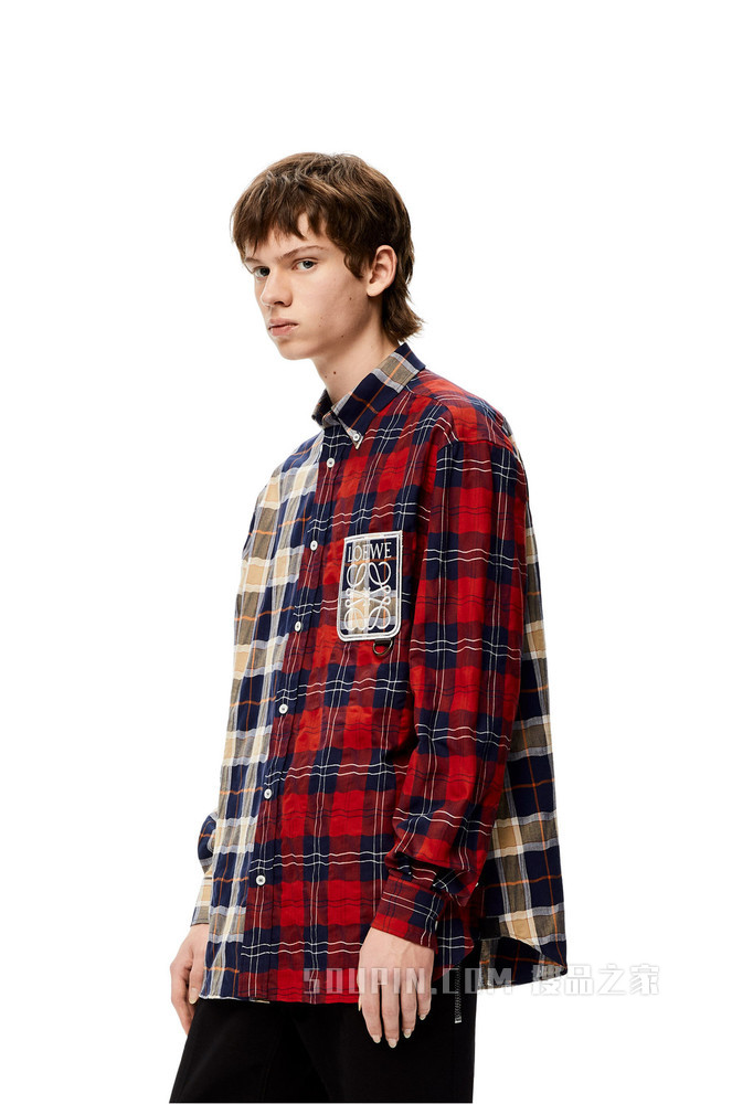 棉质格纹拼布衬衫