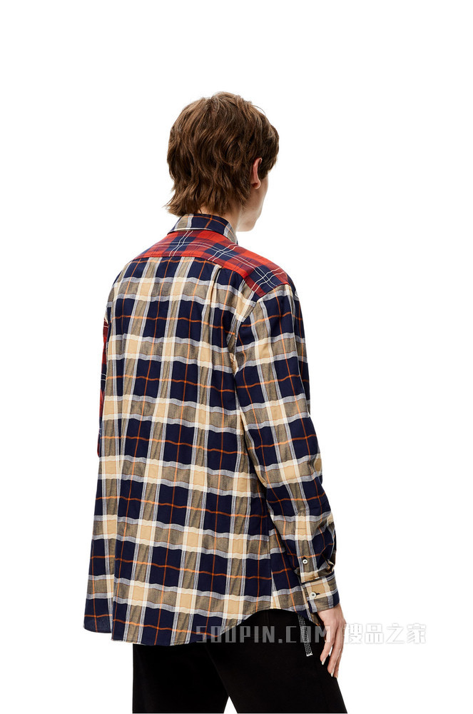 棉质格纹拼布衬衫