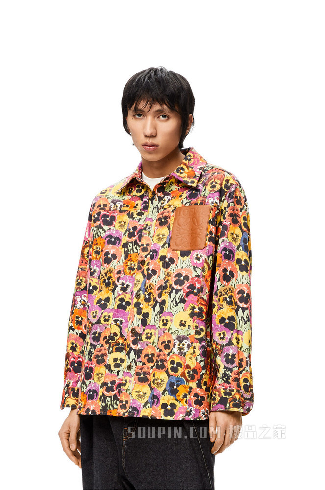 棉质三色堇全覆盖印花衬衫