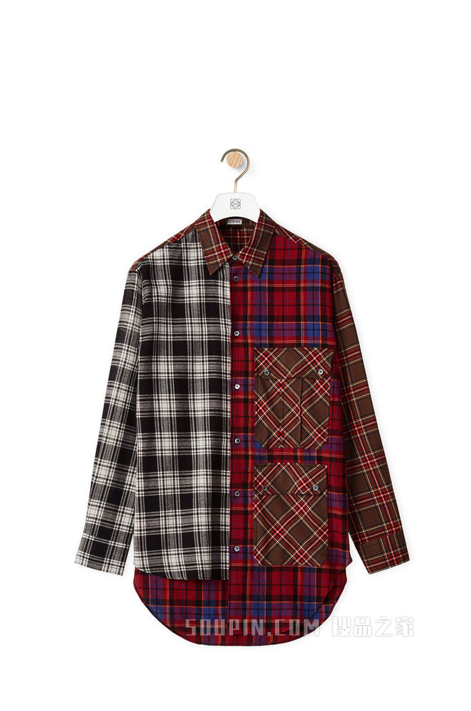 羊毛不对称格纹衬衫