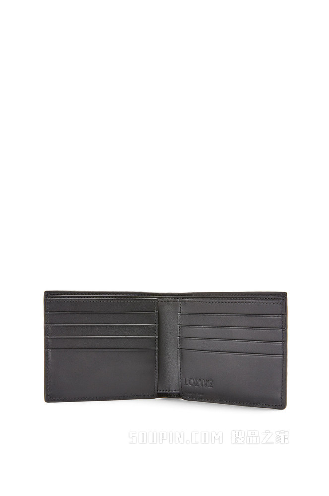 品牌粒面牛皮革双折钱包