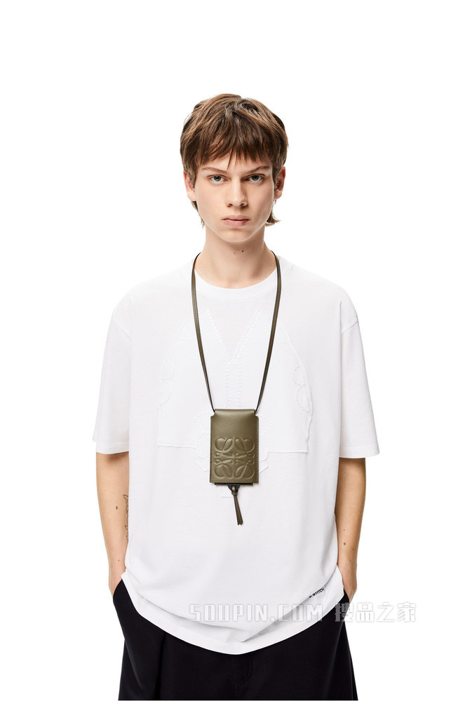 经典牛皮革滑动颈部卡包