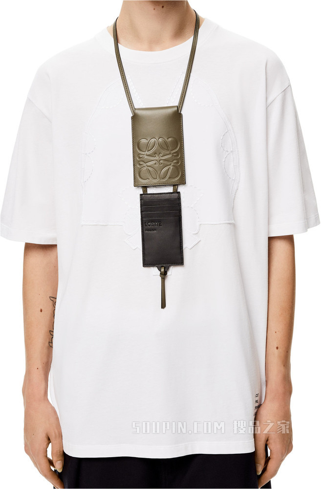 经典牛皮革滑动颈部卡包