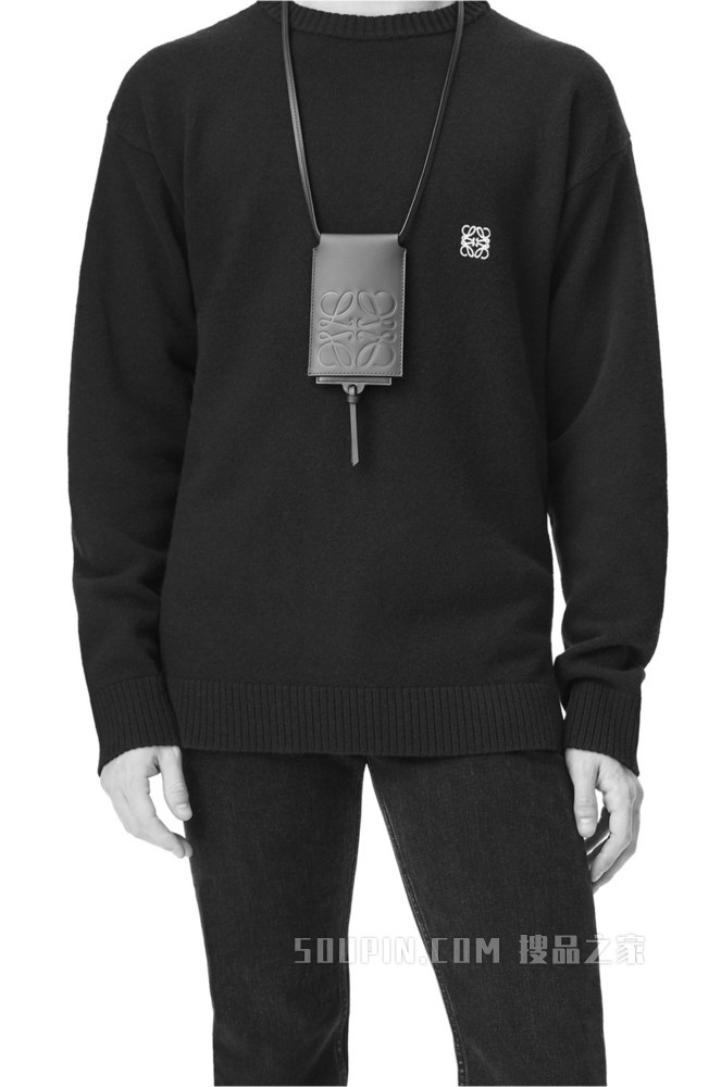 经典牛皮革滑动颈部卡包