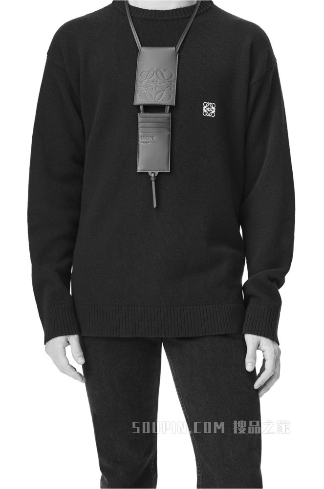 经典牛皮革滑动颈部卡包