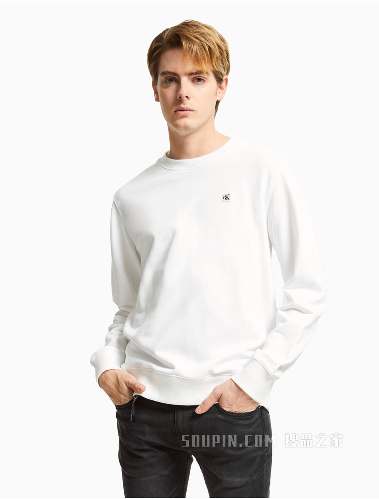 Calvin Klein 男装时尚全棉LOGO绣标圆领舒适打底卫衣J318043