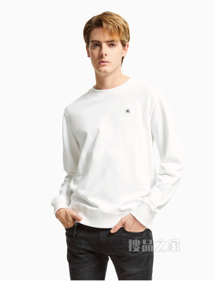 Calvin Klein 男装时尚全棉LOGO绣标圆领舒适打底卫衣J318043